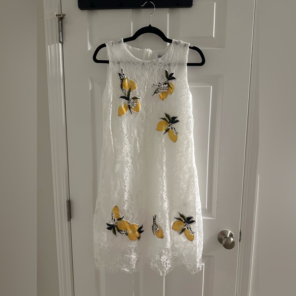 Lola + The Boys White Dress with Yellow Lemon Accents